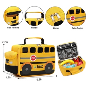 Kids School Bus Cooler Pack Picnic Lunch Insulated Bag